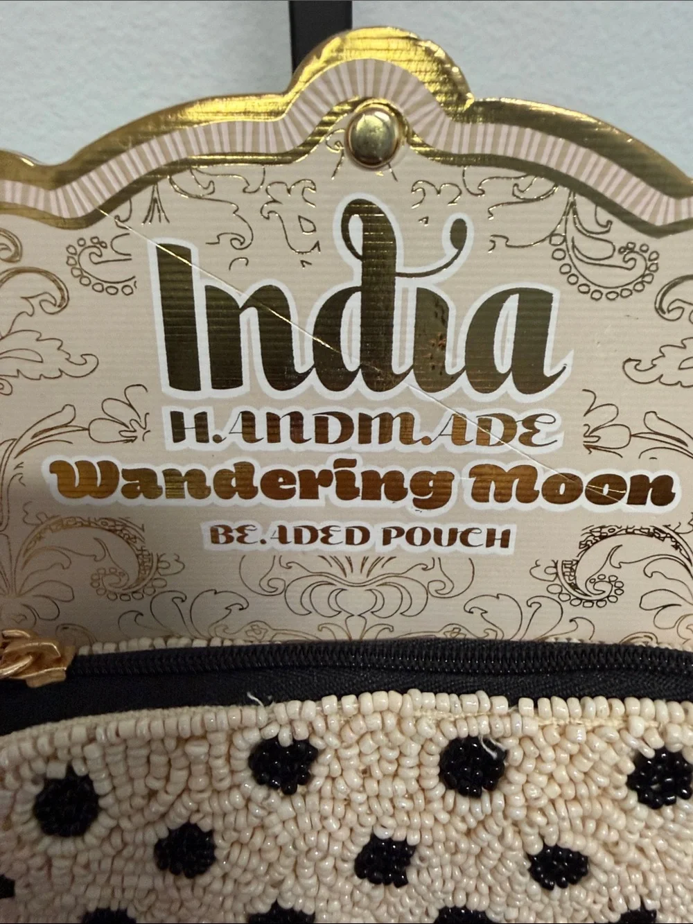 Wandering Moon | Cream & Black Polka Dot Beaded Coin Purse